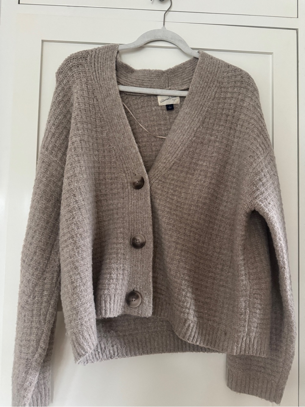 Universal Thread Taupe Waffle-Knit Button Cardigan